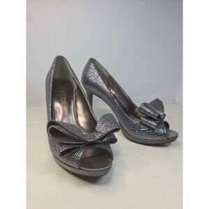 Moda Spana Cinderella Silver Rainbow Crystal Sparkle Bow Leather Pumps Sz 8.5 M